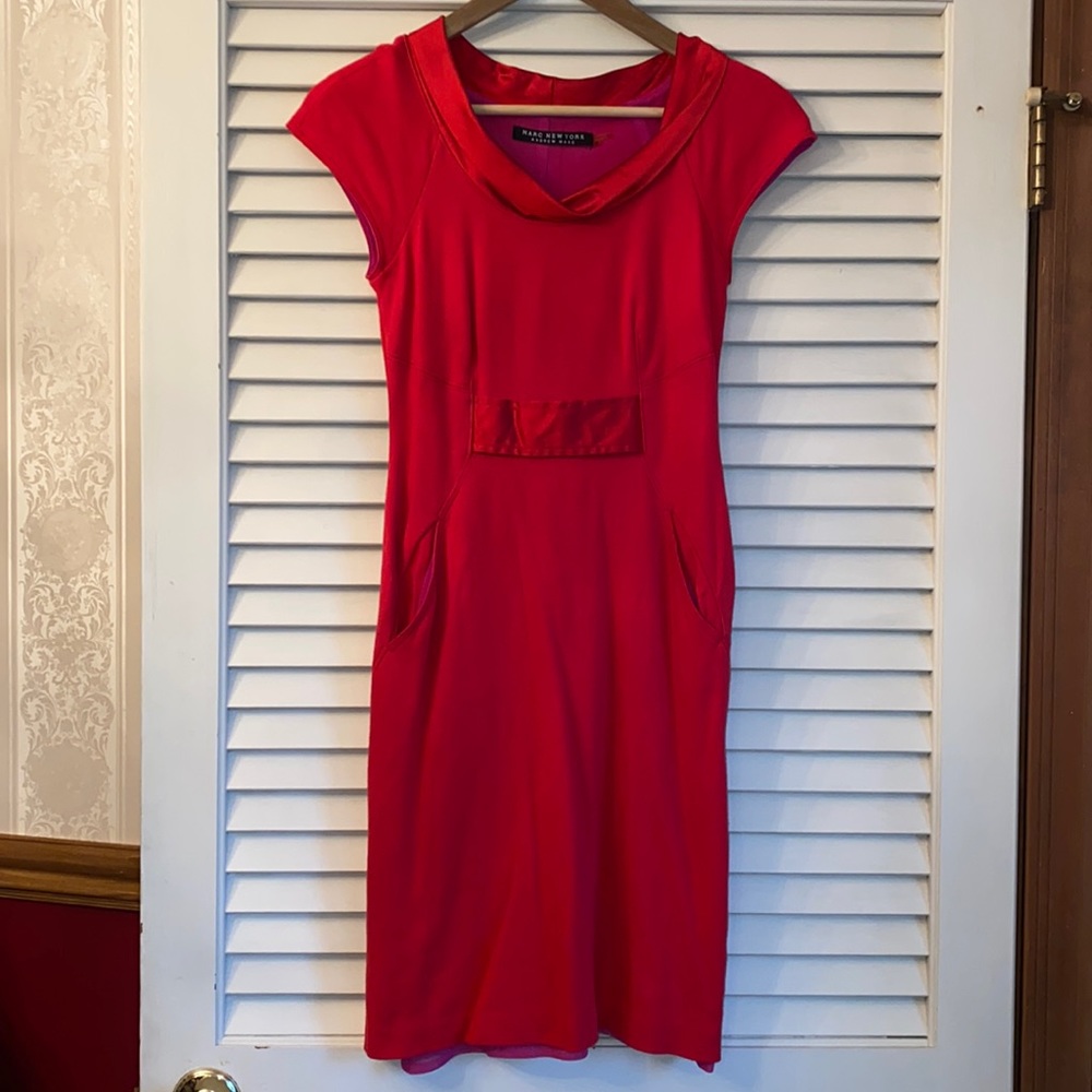 Marc New York Dress Red Ponte satin accent sheath dress 0